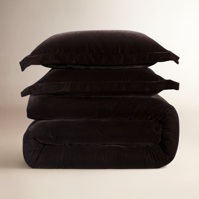 Ensemble d'édredon décontracté en velours Estelle, Édredon pour très grand lit + 2 taies décorativ, Brun
