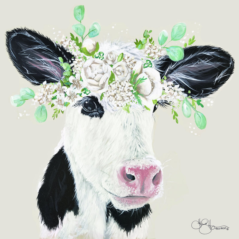 «Patience the Cow» par Hollihocks, reproduction d'art, L 30 po x H 30 po, Non, Toile tendue