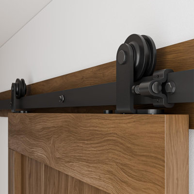 4FT Sliding Barn Door Hardware Kit, Heavy Duty, Smoothly and Silently, Easy to Install, Fit 24" Width Single Door Panel, T-Shaped Style Black