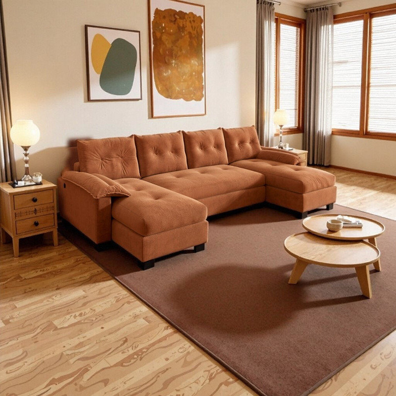 Canapé-lit en U avec conception modulaire et chargement USB / lit convertible 2 en 1 avec accoudoirs amovibles, Orange