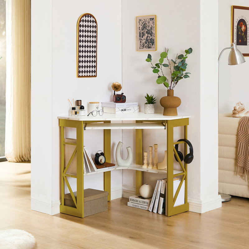 Lambrecht Corner Computer Desk, White Gold