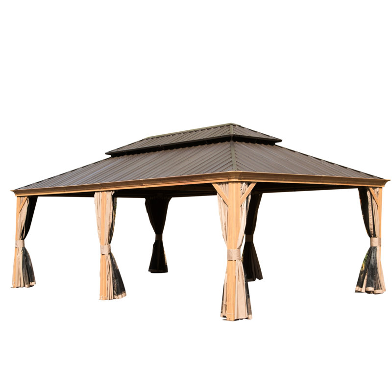 Pavillon de jardin avec cadre en aluminium et protection de la vie privée avec double toit en acier galvanisé
