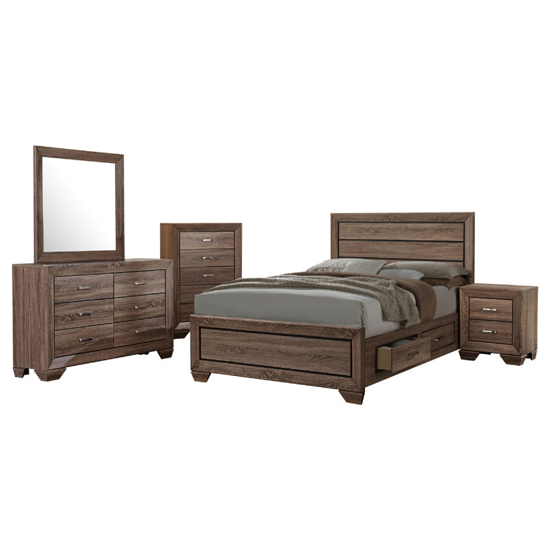 Ensemble de chambre à coucher avec lit de rangement 5 pièces Bello, Grand lit, Argent, brun taupe
