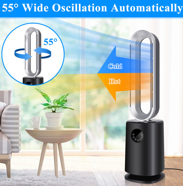 Kozart Healsmart 35-Inch Space Heater Bladeless Tower Fan, Heater u0026 Cooling  Air Purifier, With Remote Control, Air Circulator Fan For Home Air  Conditioner, Black | Wayfair