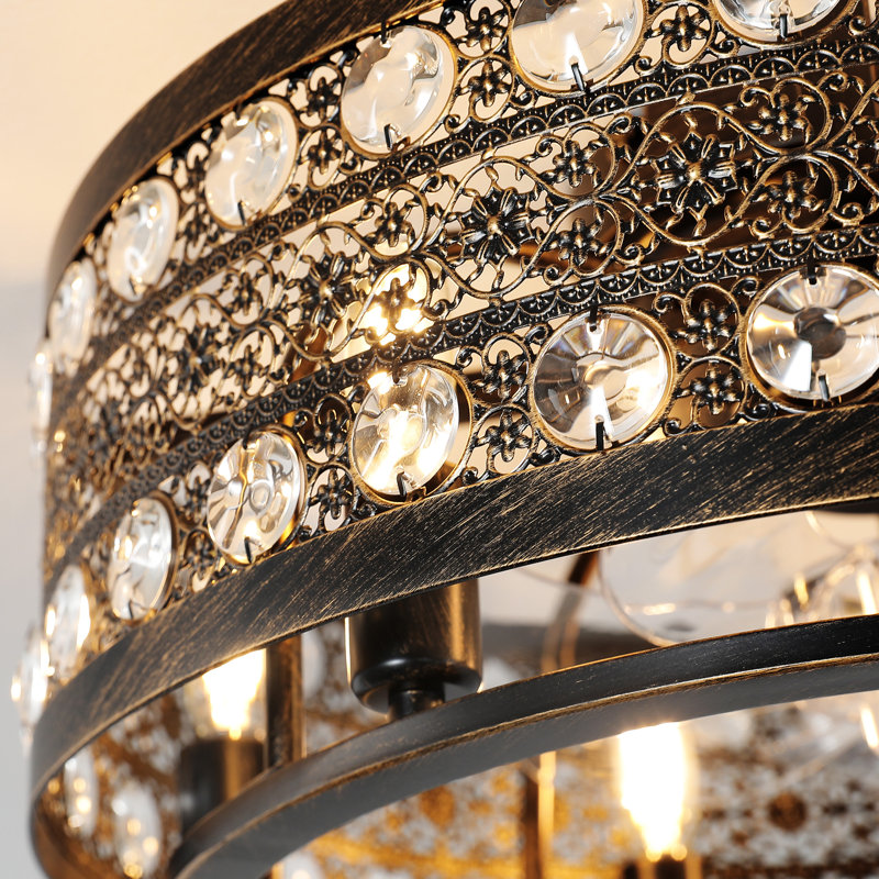 Ventilateur de plafond cage en cristal 19,29 pouces avec lumière et télécommande 6 vitesses pour chambre à coucher et salle à manger