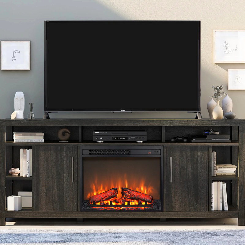 Foyer électrique de 23 pouces: appareil de chauffage ultra mince avec bûche et flamme réaliste. Minuterie télécommandée, protection contre la surchauffe. 1400 W de chaleur, 5000 / H, 11 réglages de température, 4 réglages de luminosité. Convient à un meuble télé