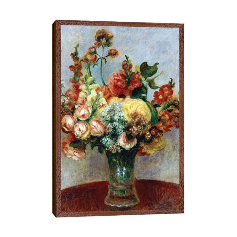 Flowers In A Vase by Pierre-Auguste Renoir - Painting on Canvas, 66.04cm H x 45.72cm W x 3.81cm D, Classic Brown Wood Framed