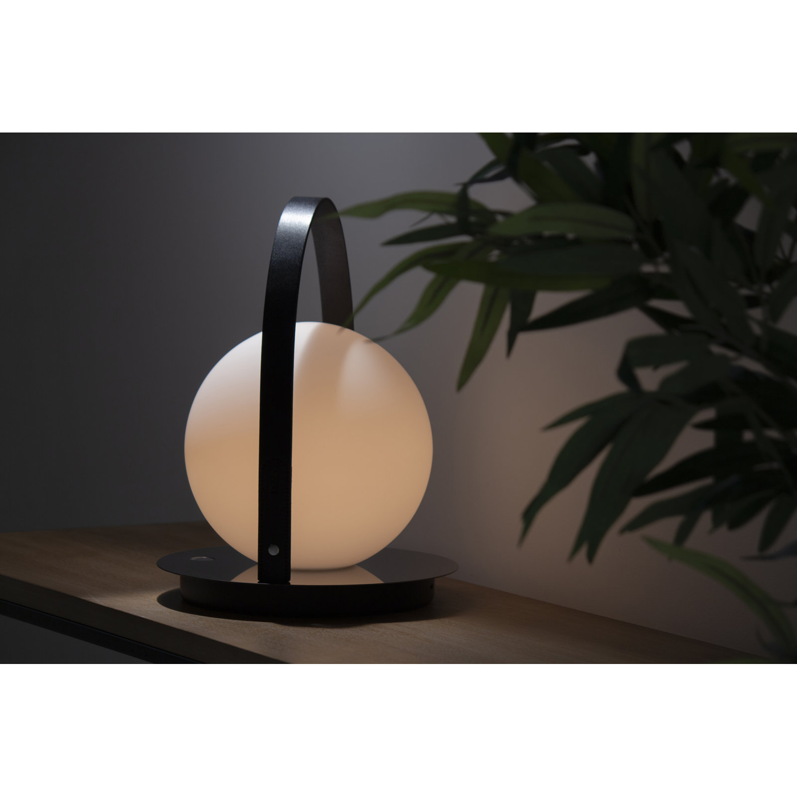 Bola Battery Powered Integrated LED Outdoor Lantern, Matte Black/Black