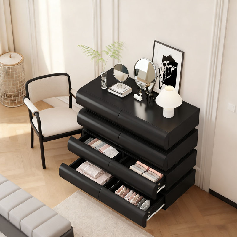 Commode 8 tiroirs pour chambre à coucher, Noir