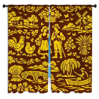 2 panneaux de rideau obscurcissant Folk Art