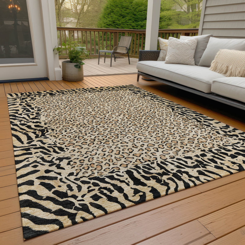 Machine Washable Indoor/Outdoor Claudian ACN1230 Gold 5' x 7'6" Rug, Rectangle 10' x 14'