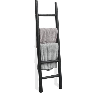 Wooden Blanket Ladder, 57In Freestanding Rustic Storage Rack, Versatile For Blankets, Towels, And Décor