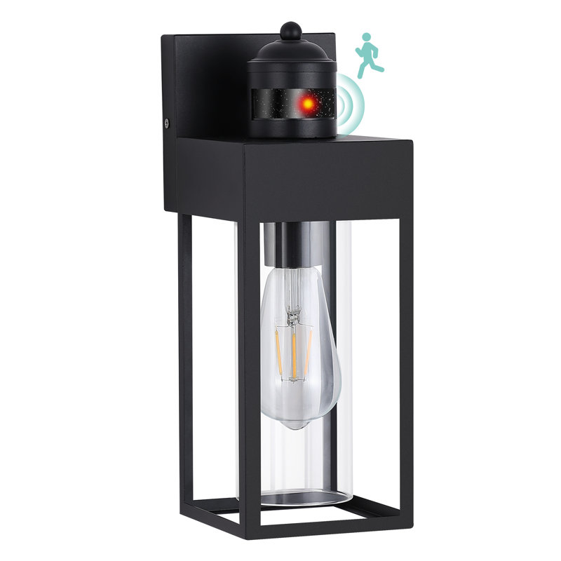 Modern Dusk to Dawn And Motion Sensor Outdoor Wall Light With Clear Glass , Matte Black