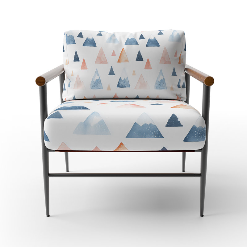 Chaise d'appoint géométrique Kids - fauteuil Mini Mountains Blue, Bras ronds bruns