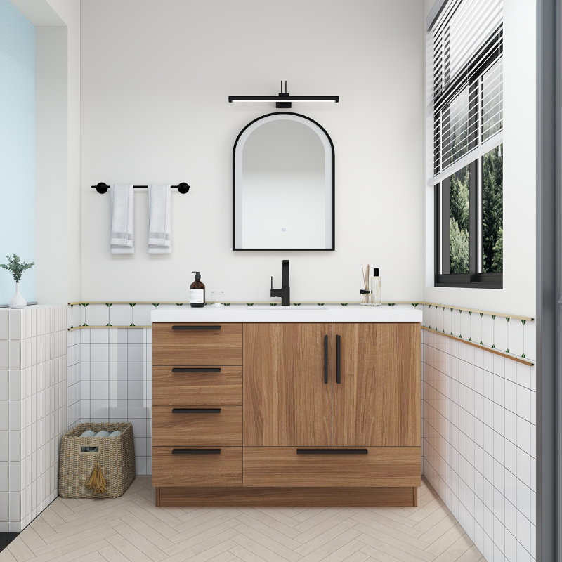 Meuble-lavabo autoportant avec tiroirs latéraux Carla, Palissandre, 47"