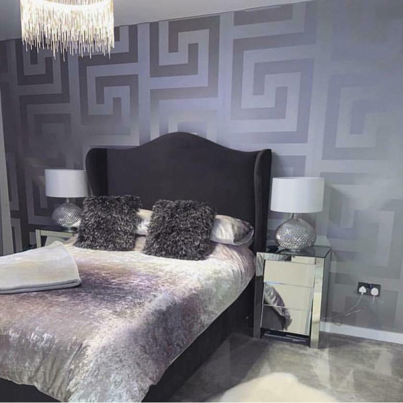Versace Greek Key Silver Gray Vinyl Wallpaper, Silver/Gray, 33' L x 27" W
