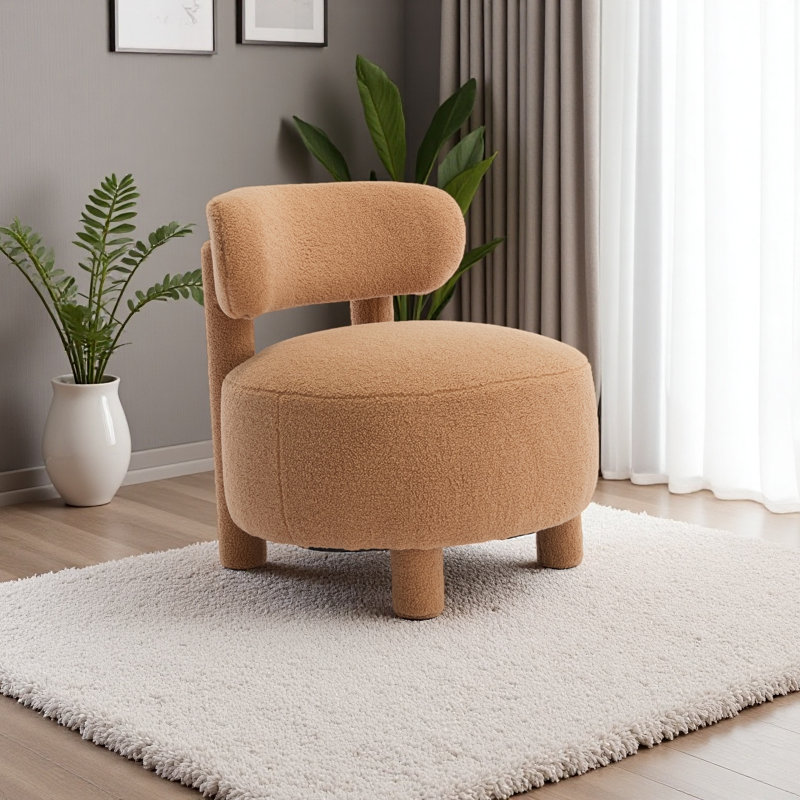 Chaise d'appoint sans accoudoirs avec dossier incurvé et pieds rembourrés en bois massif, Nounours kaki