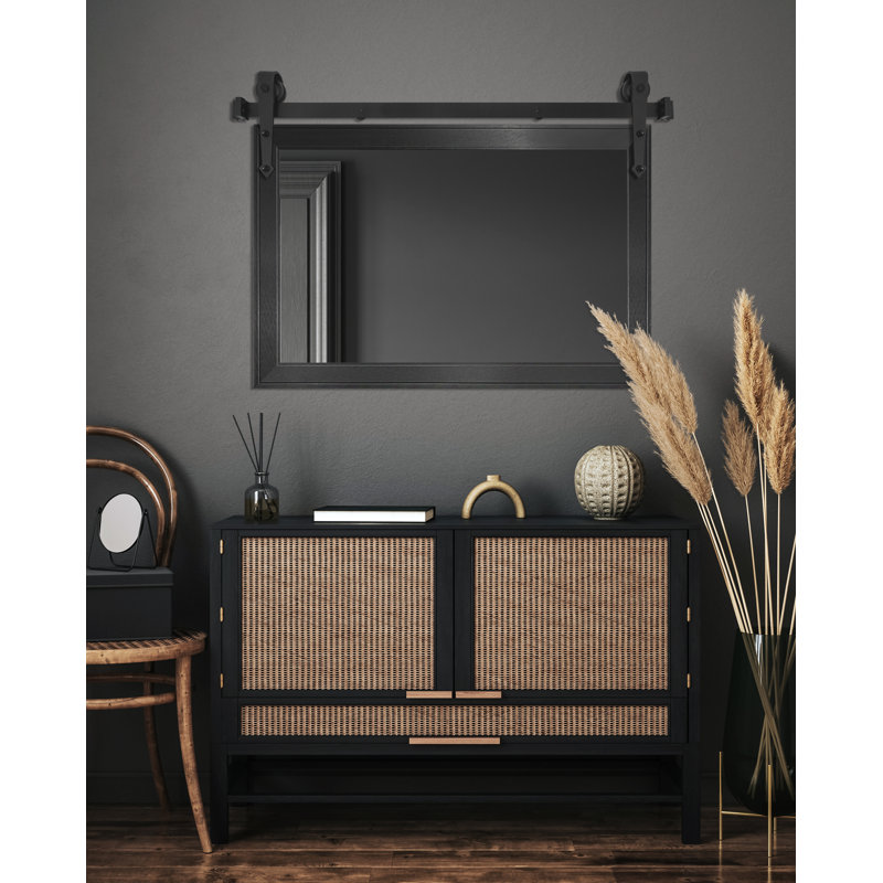 Kolette Flat Wall Mirror, Black Steel, 33" H x 62" W