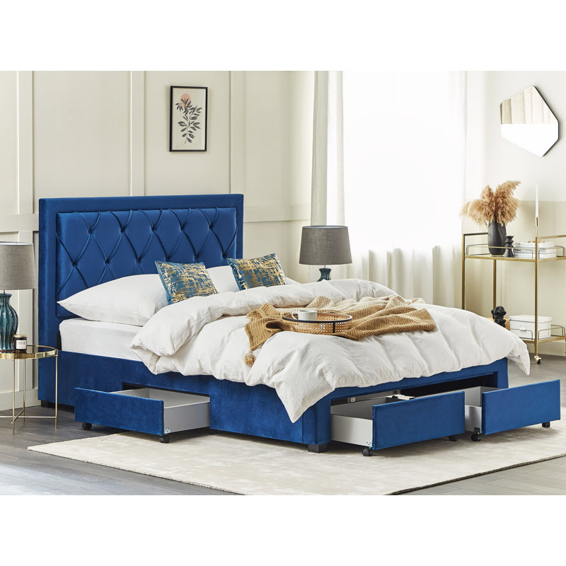 Mansi Upholstered European Kingsize (160 X 200cm) Storage Bed, Blue, European Kingsize (160x200 cm)