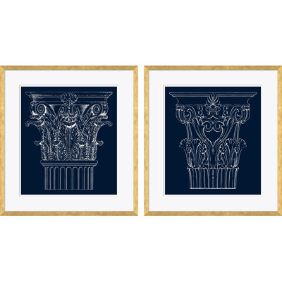 Blue Cornthian I & Blue Cornthian II by David Phoenix - Picture Frame Drawing Print on Paper
