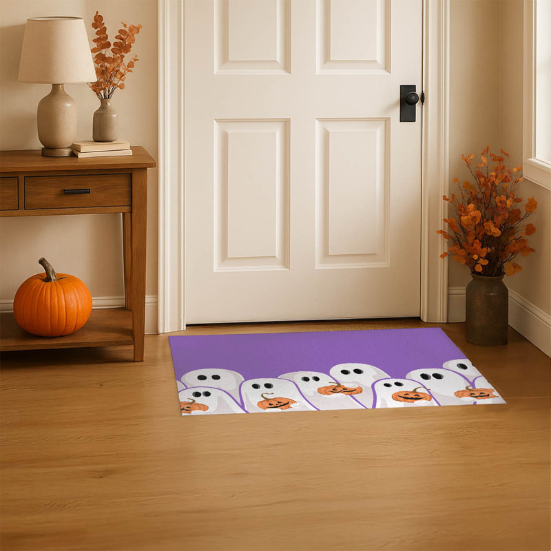 Tapis d'entrée antidérapant pour fantômes et citrouilles, Mauve, L 24 po x L 36 po