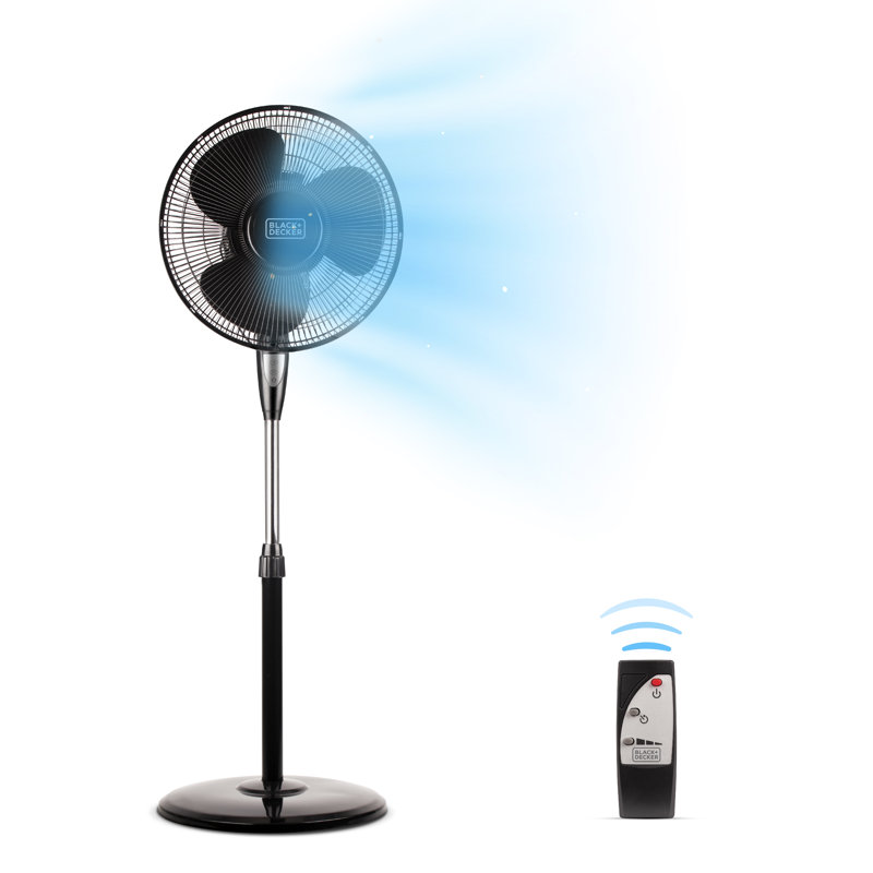 Black Adjustable Height Oscillating Floor Fan with Remote Control
