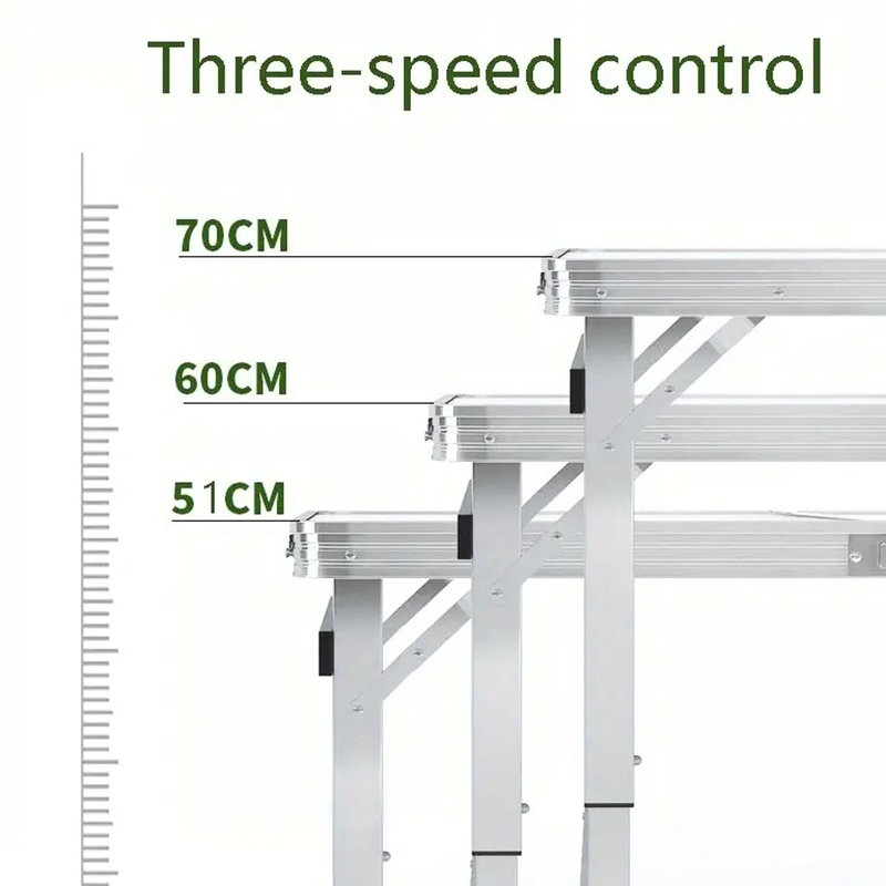 Table pliante d'extérieur portable - Alliage d'aluminium léger, 3 hauteurs réglables. Pour le camping, les pique-niques et les barbecues. Beige + blanc Structure triangulaire pour une stabilité accrue