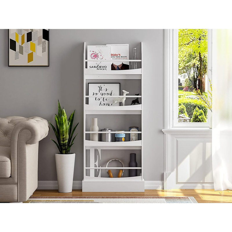 Bibliothèque à 4 niveaux et support de rangement, bibliothèque murale pour chambre à coucher, bureau ou salon - blanc
