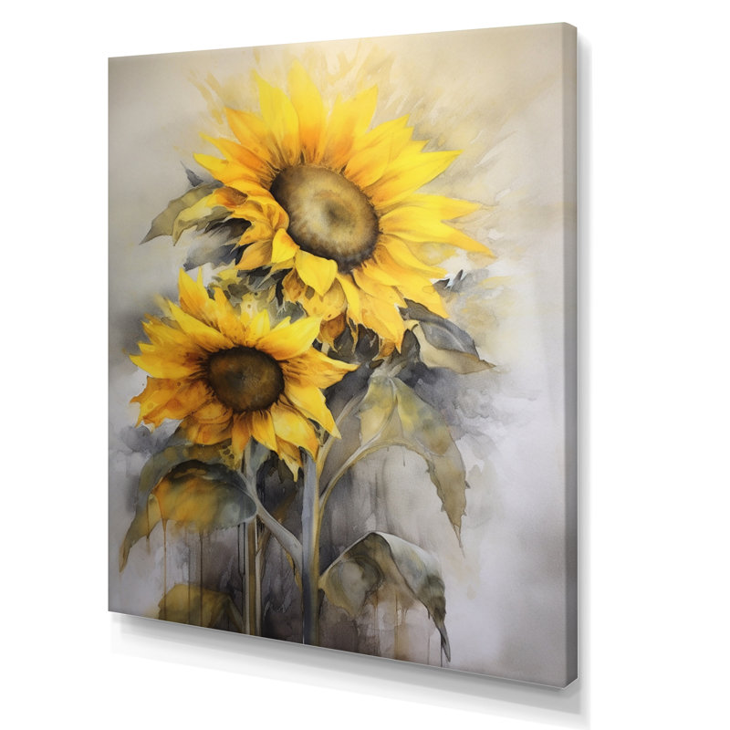 Jaune, jaune, doré, art floral sur toile, H 32 po x l 16 po x P 1 po, Toile tendue