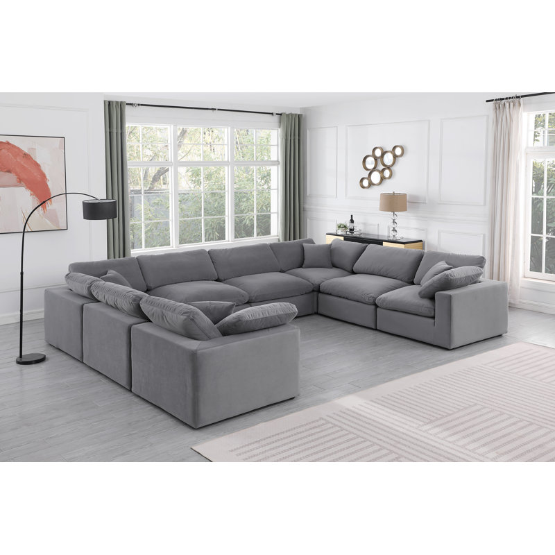 Hutchenson Velvet U-Shaped Sectional Reversible, Grey Velvet