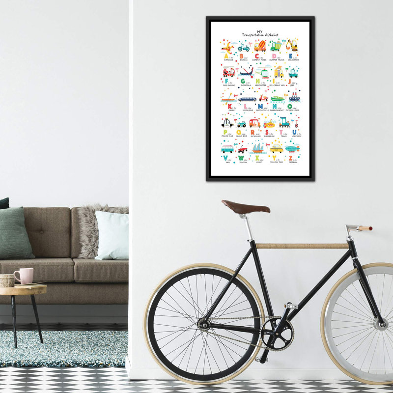 Transport - alphabet, Pas de tapis, Toile avec cadre noir patiné, H 40 po x l 26 po x P 1,5 po