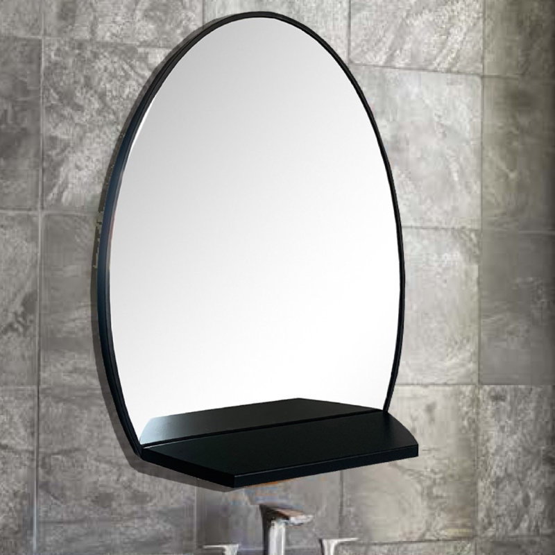 Olly-Jude Metal Oval Mirror with Shelves, Black