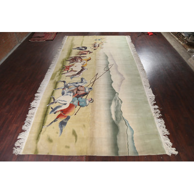 Tapis oriental art déco à motif de teinture de chasse 10 x 20