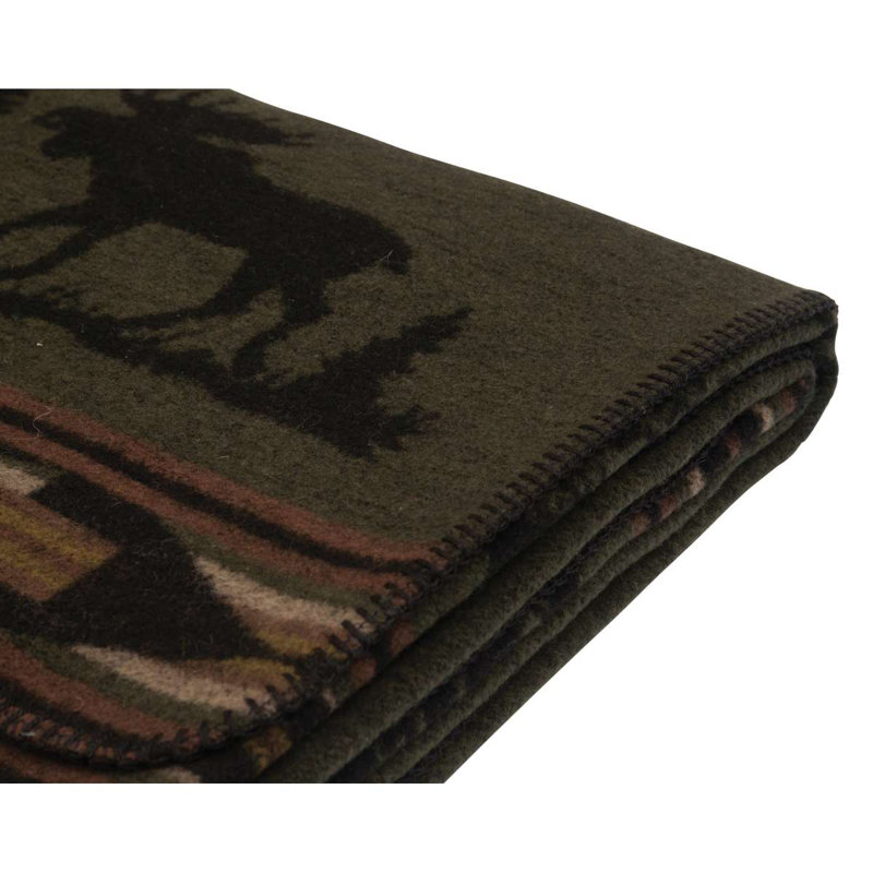 Plaid Wooded River Moose I - 152 x 183 cm, Couverture décorative en laine à motif faune sauvage pour canapé et chambre à coucher
