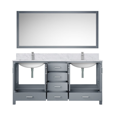 Meuble-lavabo double gris foncé l 72 po x P 22 po, comptoir en marbre de Carrare, ensemble de robinet et miroir de 28 po