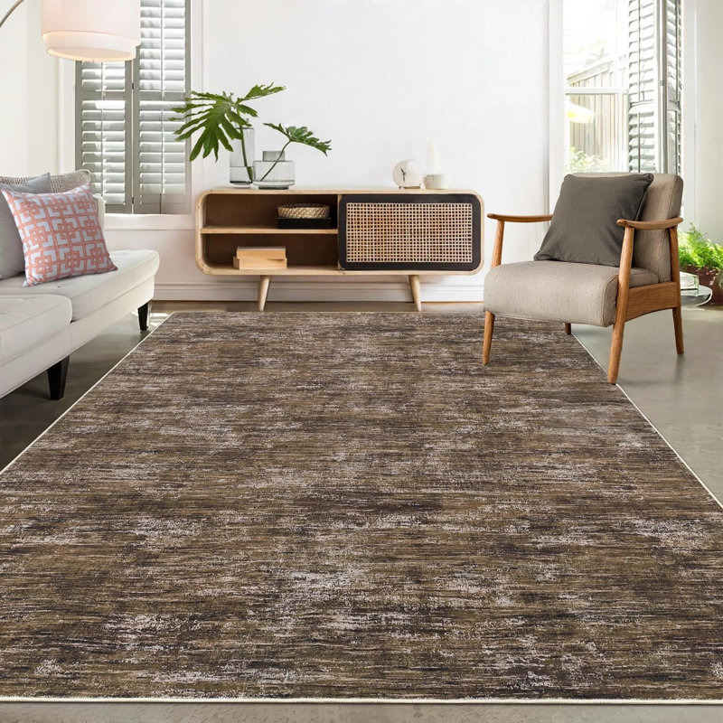 Abstract Washable Area Rug, Brown, Rectangle 160 x 230 cm