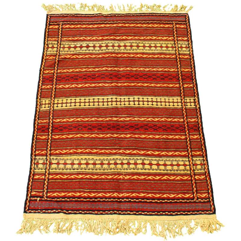 Tapis décoratif en laine de conception unique noué à la main new age kashkoli rouge foncé/jaune 3 pi 2 po x 5 pi