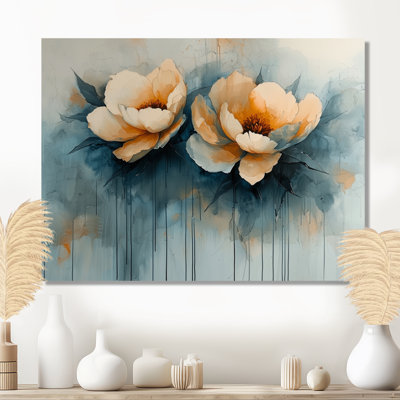 «Ikran Abstract Aqua Peony Bloom In The Breeze II», pivoines, art mural