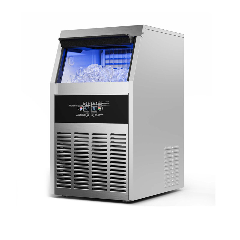 Machine à glaçons commerciale, production de 130 lb / 24 h, rangement de 30 lb, encastrée ou autoportante, acier inoxydable avec affichage DEL et fonction autonettoyante