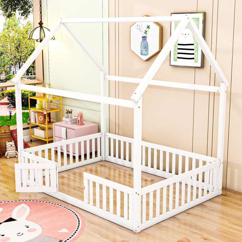  Lit plateforme double en bois, Blanc