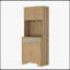 Armoire-buffet autoportante haute avec porte-gobelets en verre, poignées dorées et supports anti-basculement pour la maison et la cuisine