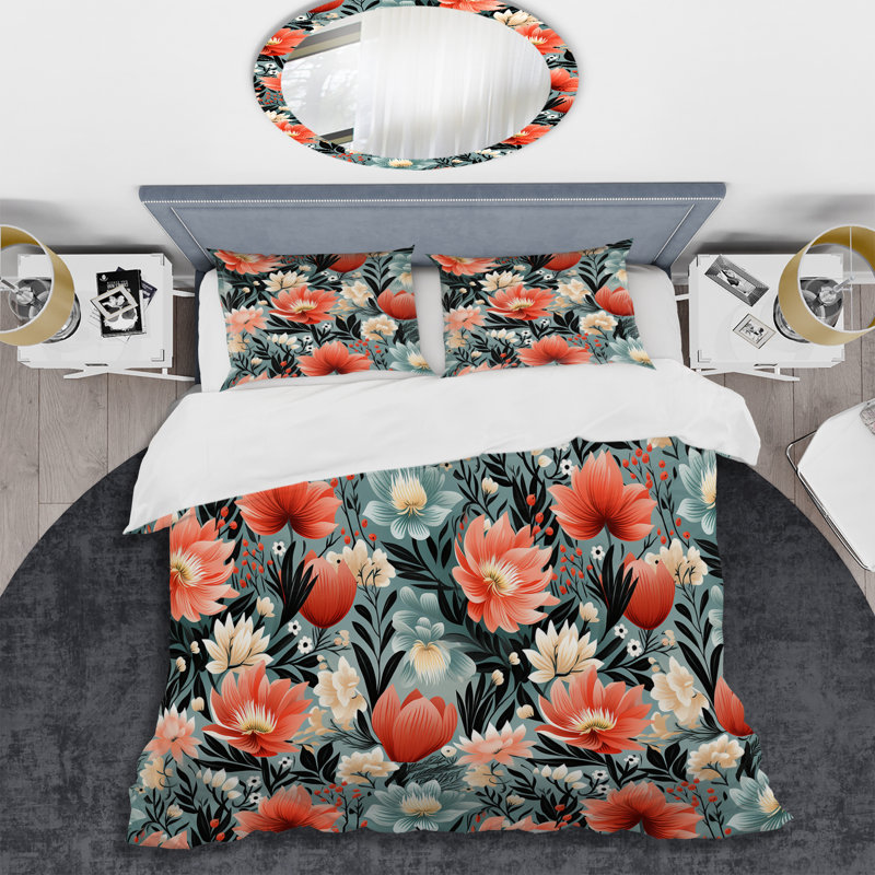Literie multicolore à motif floral tribal II, Housse de couette pour très grand lit et 2 très