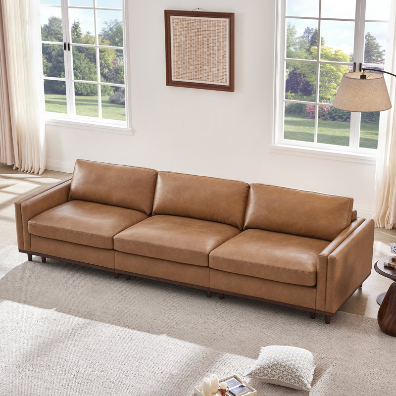 Laima 3-Piece 118"W Faux Leather Modular Sofa With Solid Wood Legs