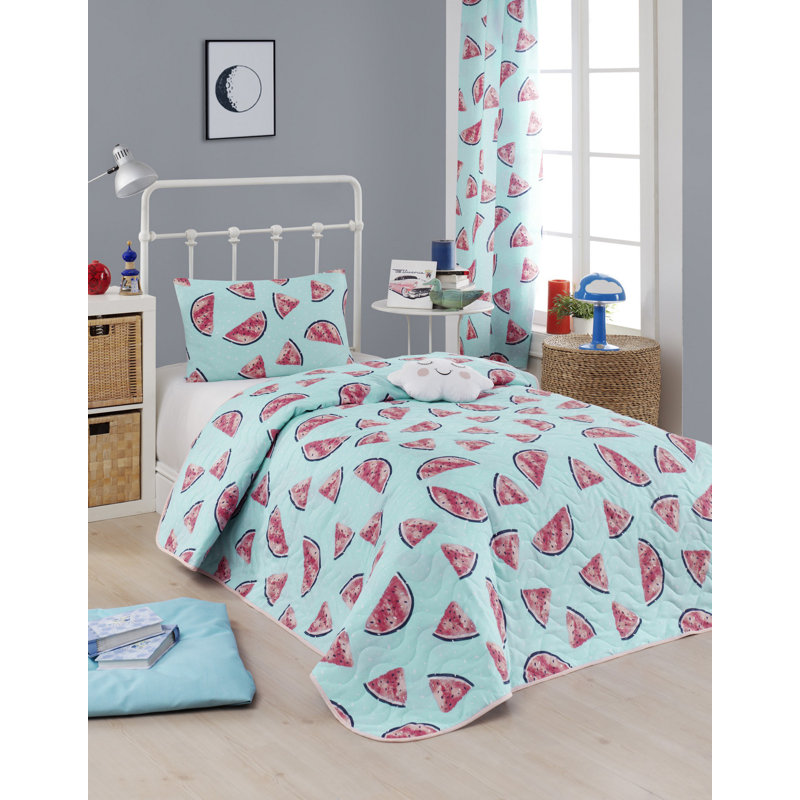 Ensemble de couvre-lit / mélange de coton menthe / rouge, Couvre-lit 63 po x 87 po + 1 taie d'oreiller stand