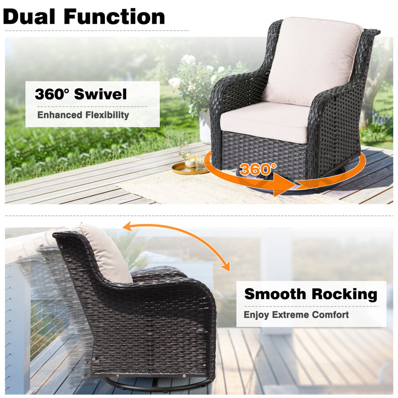 Guilen Wicker/Rattan 7- Person Seating Group With Swivel Chairs and Cushions, Brown, Beige