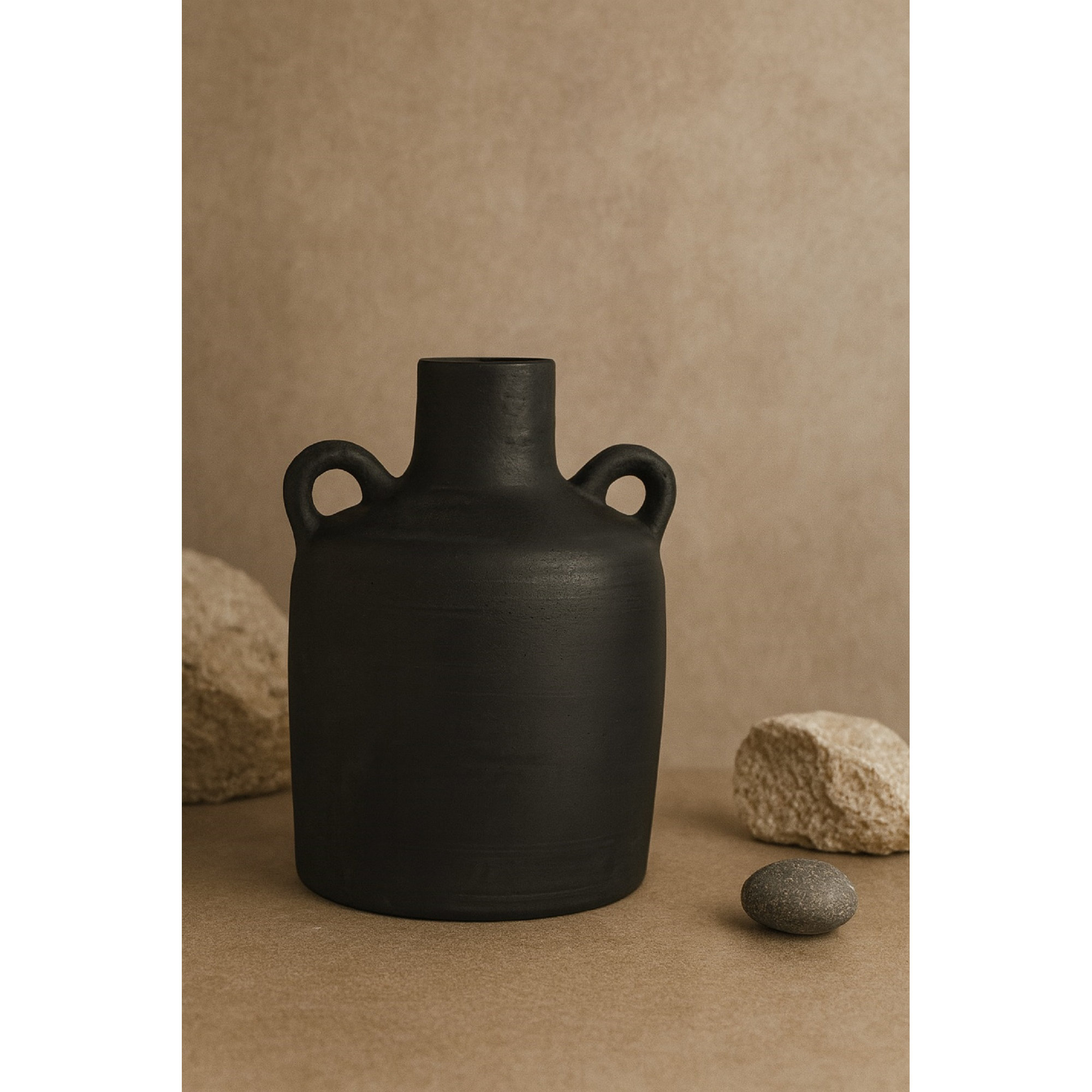 Terracotta Vase Natural Black H 9.8" & Dia 6.9", Black 