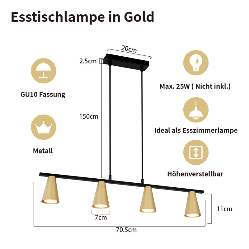 Darryel 4 - Light Kitchen Island Pendant, Gold colours