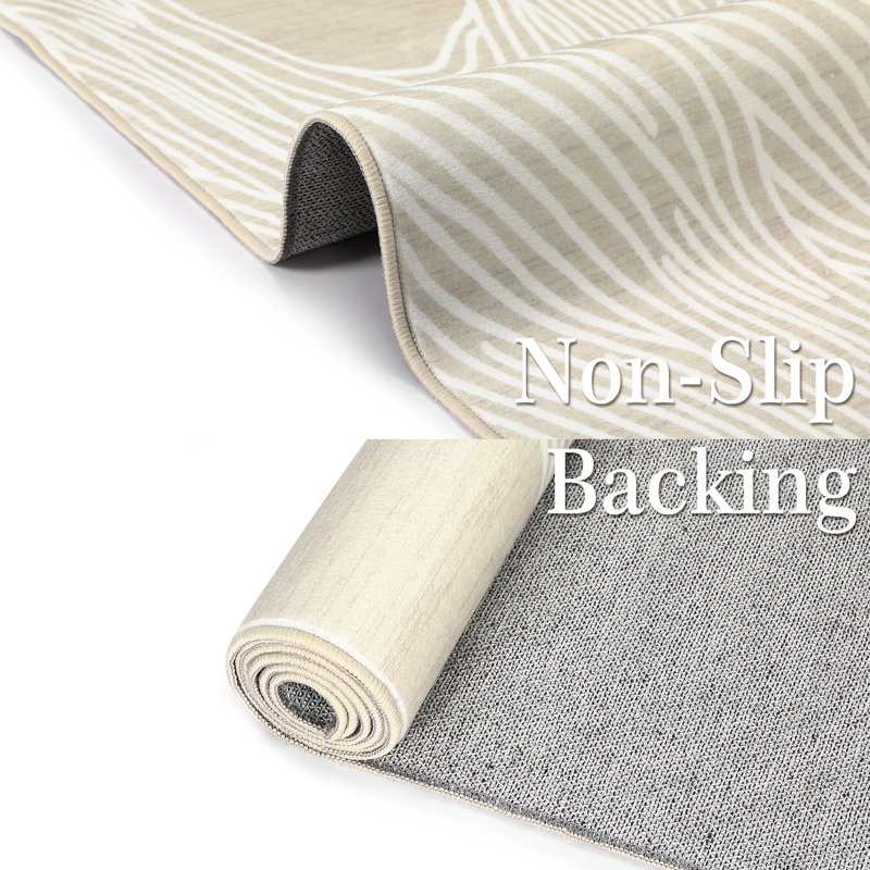Washable Indoor Modern Abstract Area Rug Soft Low Pile Contemporary Throw Carpet Mat for Home Decor_White Black