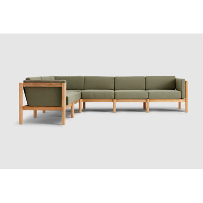 Haven Teak Outdoor Sectional With Sunbrella Cushions In Graystone