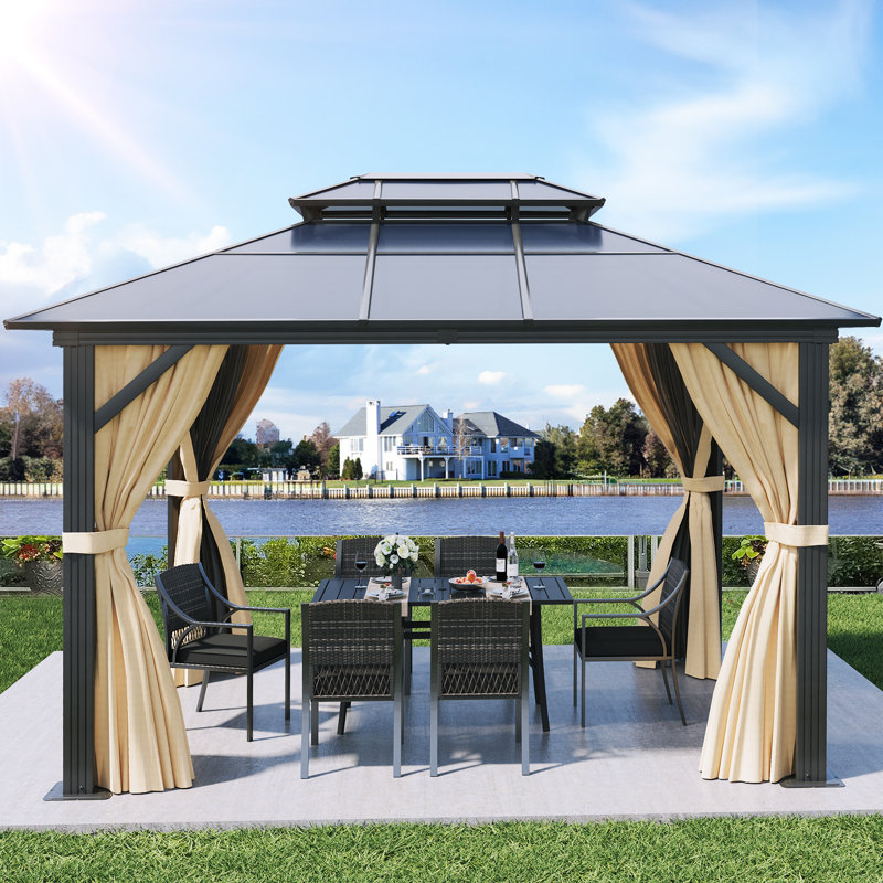 Polyethylene Double Roof with Aluminum Frame Patio Gazebo, 12 Ft. W x 10 Ft. D